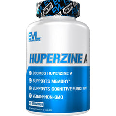 Evlution Huperzine A Nootropics Brain Support Supplement Nutrition Focus and Memory Supplement for Brain Health - 200mcg Huperzine A for Enhanced Cognitive Performance - 30 Vegan Tablets